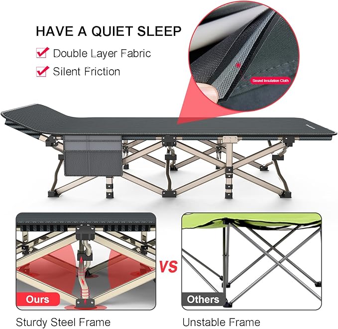 ATORPOK Camping Cot for Adults Comfortable, Tent Folding Cot for Sleeping, Lightweight Folding Bed with Carry Bag for Kids Supports 450 lbs, Office Na