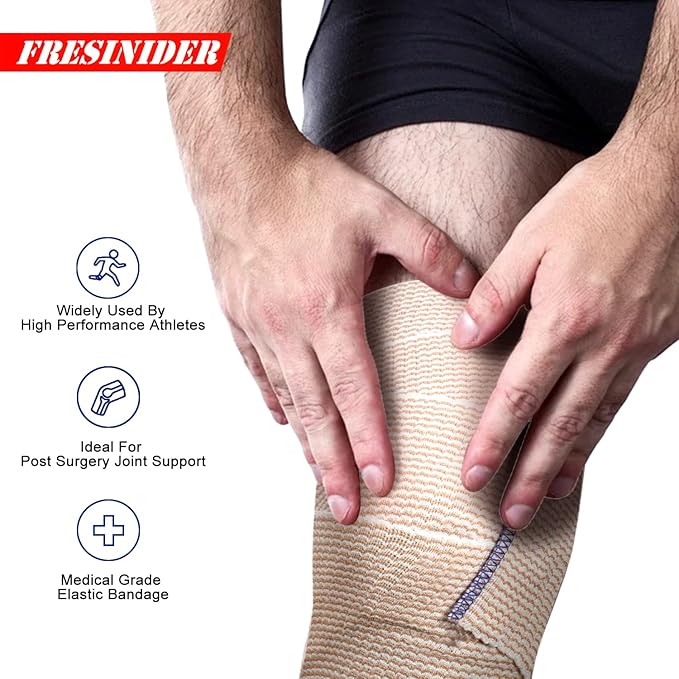 FRESINIDER Premium Elastic Bandage Wrap, 4 Pack 6" Cotton Latex Free Compression Bandage Wrap with Touch Closure at Both Ends, Support & First Aid for Sports, Medical, and Injury Recovery