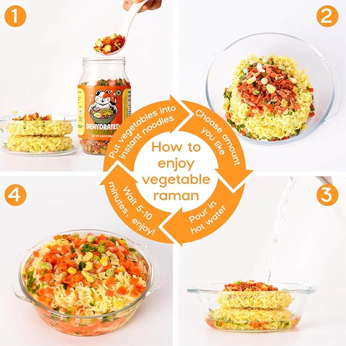 Dehydrated Dried Vegetables Ramen Toppings - 6.35oz Natural Mixed Vegetable Flakes, Noodle Soup, No Gluten& No Allergen, Freeze Dry Veggie for Cooking, Emergency Supply