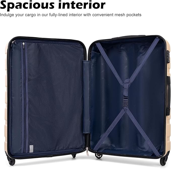 Coolife Luggage 3 Piece Set Suitcase Spinner Hardshell Lightweight TSA Lock (champagne new, 3 piece set(20in24in28in))