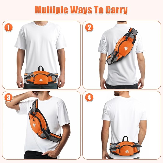 Fanny Pack Waist Bag with Water Bottle Holder for Men Women Running Hiking Travel Dog Walking Workout Cycling Outdoor (Orange)