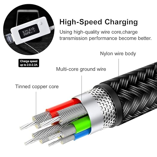 2Pack Multi Charging Cable USAMS Multiple Charger Cord Nylon Braided Short 10FT 4 in 1 USB Charge Cord with Phone/Type C/Micro USB Connector for Phone/Galaxy S20/S10S9/S8/S7 and More
