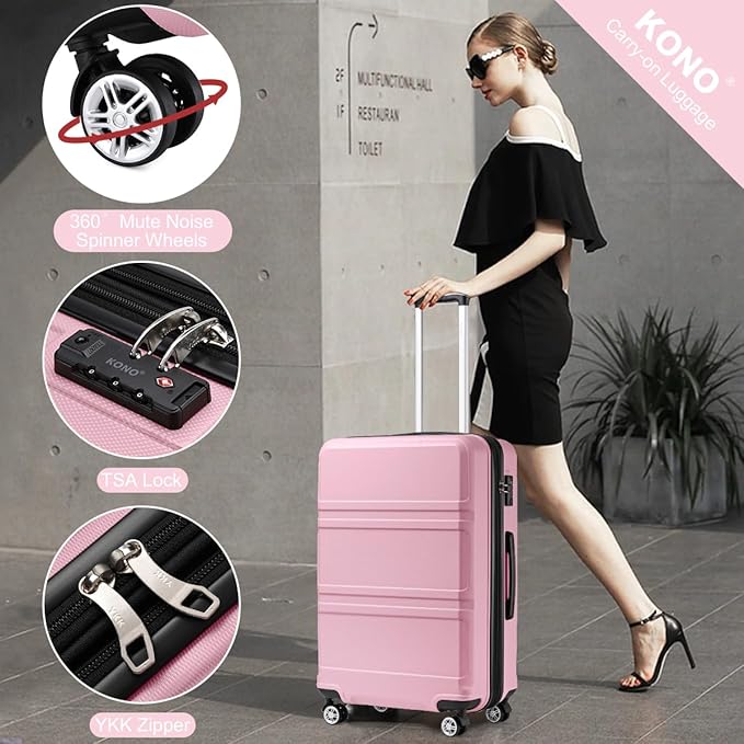 Kono 28 Inch Luggage Expandable Suitcase Lightweight with Spinner Wheels TSA Lock Hardside Large Checked Luggage Durable Rolling Suitcase Pink