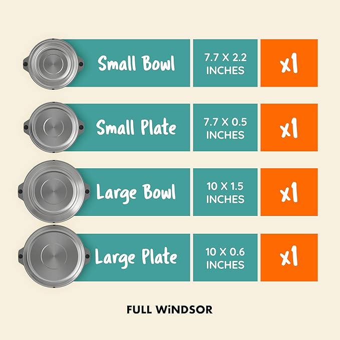 FULL WiNDSOR - MAGWARE - Magnetic Bowls and Plates Set - Stainless Steel Travel Dinnerware for Camping, Overlanding, Backpacking, Picnic, RV, Outdoor Dining Portable Tableware Mess Kit