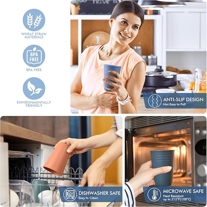 HOTEC 8-Pack 15oz Plastic Cups, BPA-Free Reusable Drinking Cup set, Unbreakable Tumblers, Dishwasher Safe Water Plastic Glasses, Multicolor