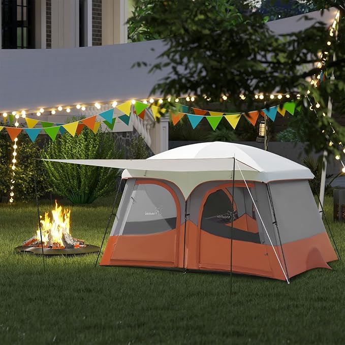 Vidalido Tents，3-4 Person Camping Tent with Extended Vestibule，Weather Resistant Family Tents with Breathable Mesh Windows，Easy Install Waterproof Outdoor Tent for Backpacking and Camping Hiking