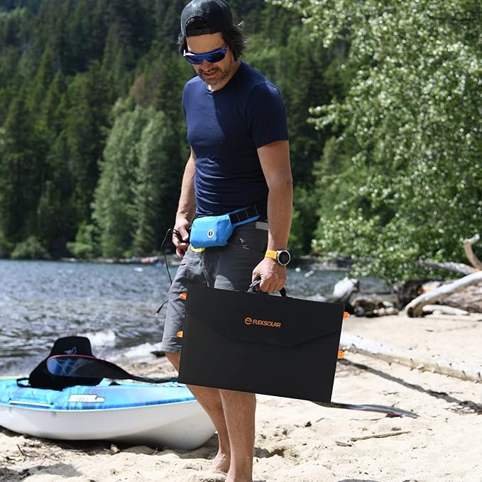 FlexSolar 120W Foldable Solar Panels Chargers 20v-28v DC Output IP65 Waterproof Power Outage Emergency Portable Panels Camping Home RV for Solar Power Station Generators Battery Packs