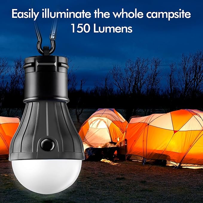 Portable LED Tent Lamp Emergency Lights with Hook, Hurricane Bulb Lantern Equipment for Camping, Hiking, Backpacking, Fishing Outage, Multicolor, 4 Pack