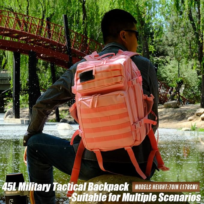 Military Tactical Backpack 45L Large Tactical Backpack for Men, Hiking Rucksack With Bottle Holder
