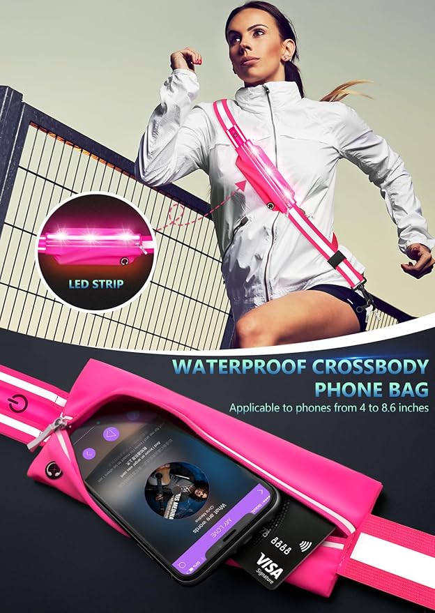 LED Reflective Belt Sash for Walking at Night, Night Running Safety Gear High Visibility Rechargeable LED Light Up Running Belt for Runners Walkers Men Women