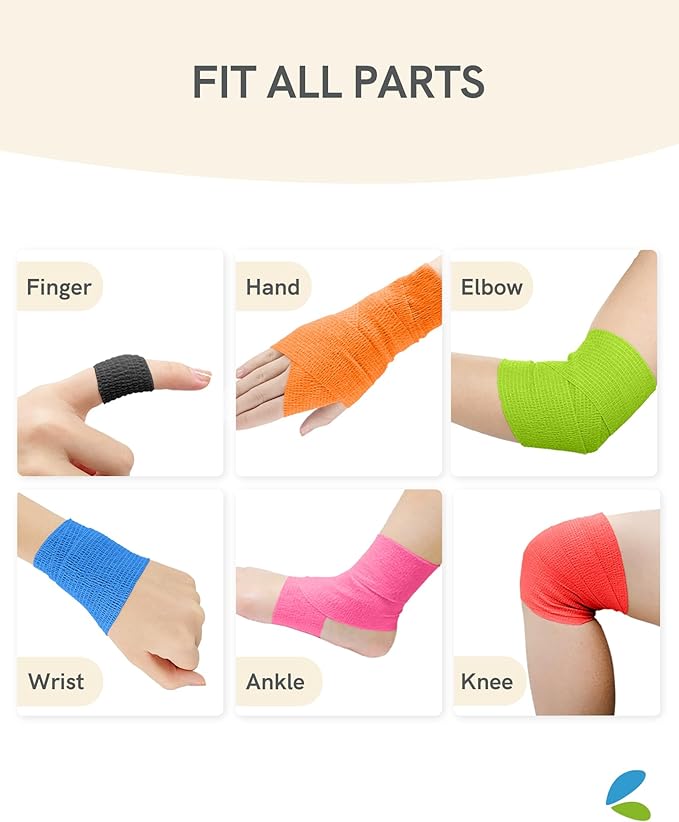 FriCARE Self Adhesive Bandage Wrap, Medical Tape in First Aid Kit, Cohesive Bandages for Wounds Sport Vet, FSA/HSA Eligible, 2 Inches X 5 Yards 6 Rolls, Orange