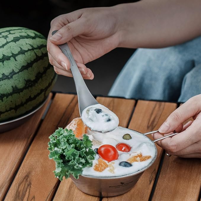 Boundless Voyage Titanium Spoon for Camping Travel Home with Carry Bag Outdoor Tableware Camping Flatware Cooking Utensils Ti15171B