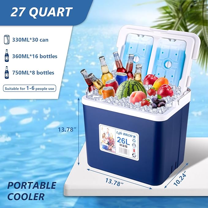 11Qt 19Qt Insulated Portable Cooler Leak-Proof Ice Chest Lunch Box Hard Coolers with Extra Ice Pack for BBQ, Camping, Pincnic