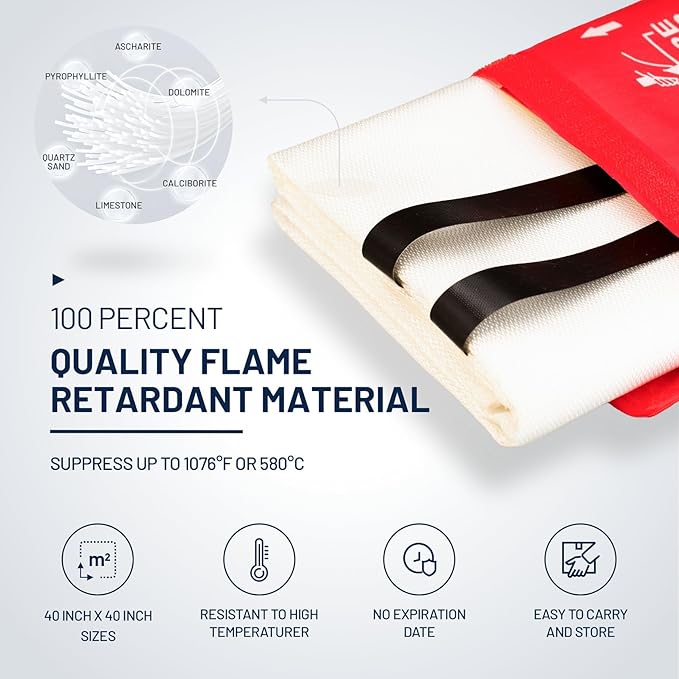 4 Pack Emergency Fire Blanket for Home, Kitchen, Car and Warehouse. 40" x 40" Fire Safety Blanket Extinguisher, Fiberglass Flame-Resistant