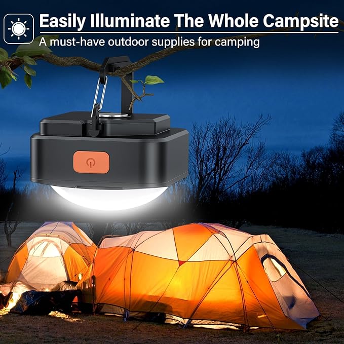 Rechargeable Camping Lights FLY2SKY 6Pcs Black Tent Lights Mini Flashlight Portable LED Camping Lantern Survival Gear Camping Accessories for Hiking Backpacking Fishing Hurricane Emergency Outage