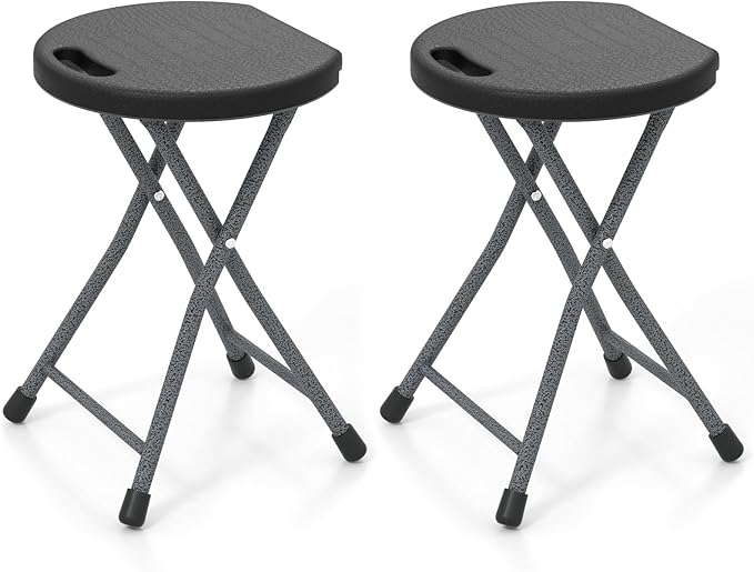 Goplus Folding Stool, 2 Pack 18 inch Foldable Camping Stool for Adults with 440 lb Capacity, Portable Plastic Fold up Stool, Collapsible Round Stool with Handle for Fishing Hiking Gardening BBQ