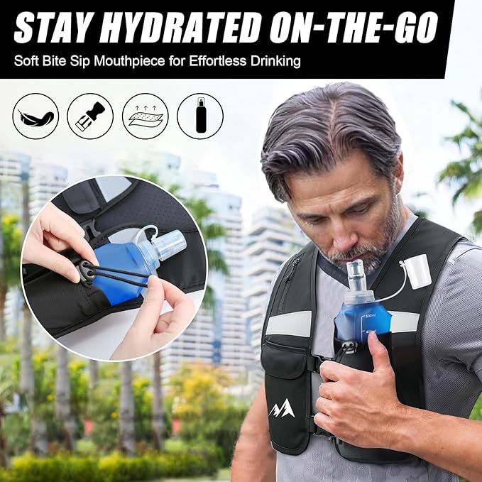 Running Vest for Women & Men,Hydration Vest w/ 17 oz Water Bottle,Breathable & Reflective w/ Adjustable Chest Straps & Waterproof Phone Pouch for Run,Trail,Hiking