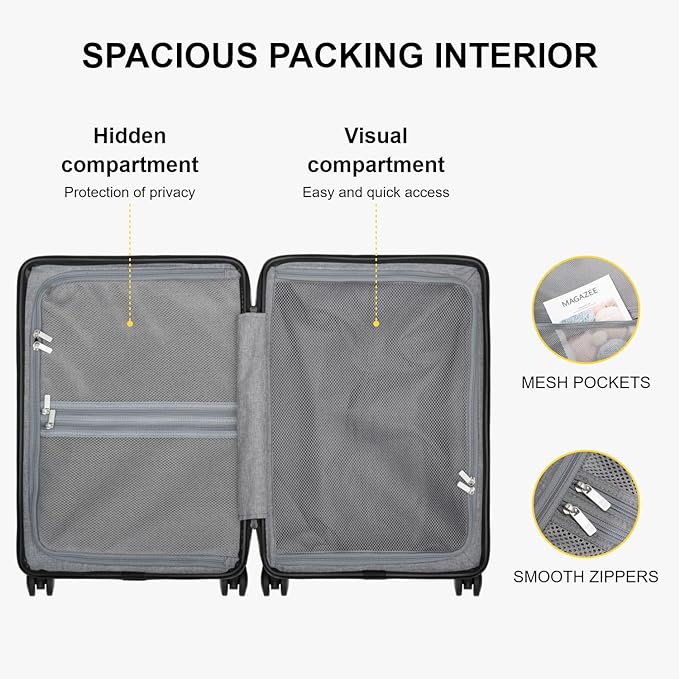 LEVEL8 Carry on Luggage Airline Approved, Carry-on Suitcases with Wheels, Lightweight Hardside Luminous Textured Luggage for Travel with Tsa Lock, 20 Inch, Navy