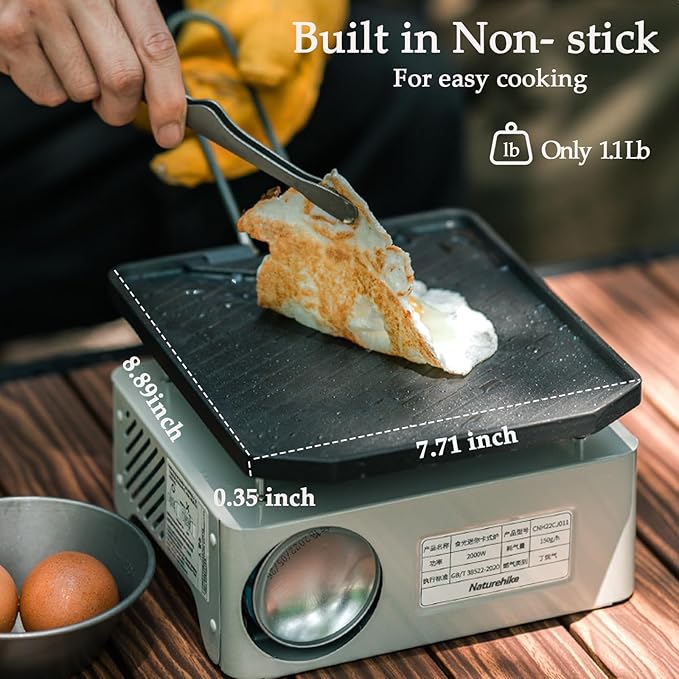 Naturehike Camping Frying Pans Nonstick With Folding Handle, Square Portable Grill Pan for Cooking, Cookware Lightweight Skillet for Indoor & Outdoor Grilling, Backpacking Picnic Hiking(7.7*8.9 inch)