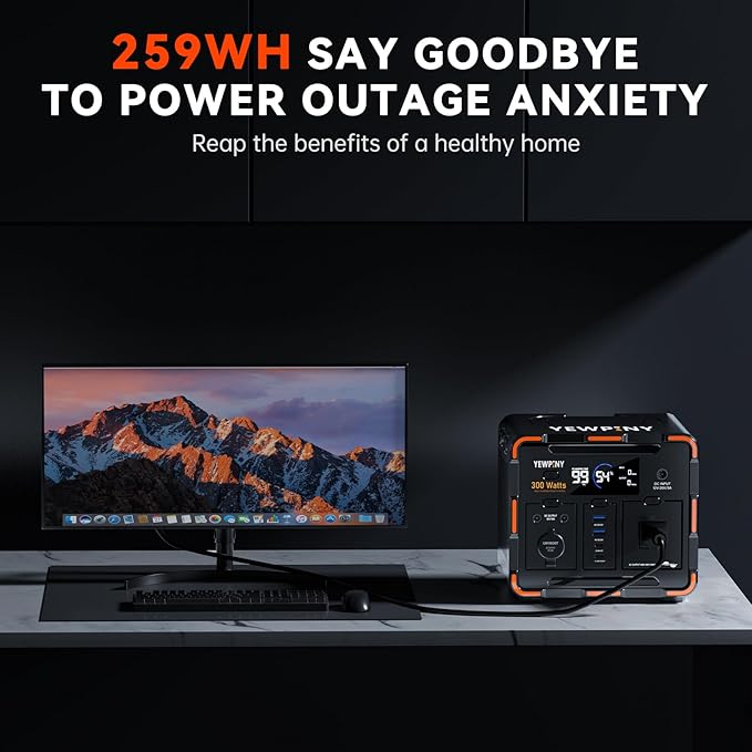 EM300 Portable Solar Station, 259Wh LiFePO4 Battery, 65W USB-C PD Fast Charging, 600W Peak, AC/DC/USB-A Output for Camping, Home and Emergency Use (300W Portable Power Station)