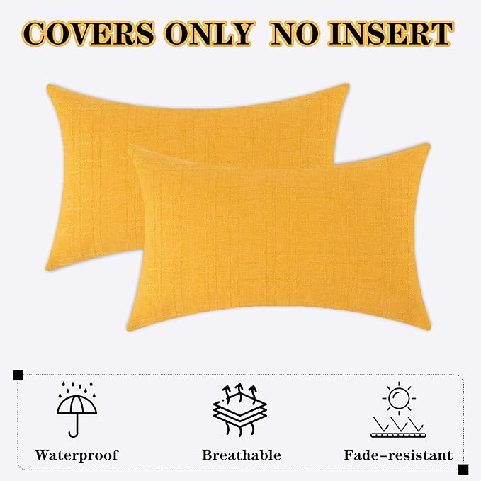 Kevin Textile Pack of 2 Outdoor Waterproof Pillow Covers Decorative Farmhouse Throw Pillow Covers Couch Pillow Covers Spring for Patio Tent Bed Sofa Living Room 12x20 Inch Sunflower Yellow