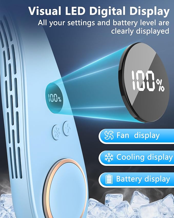 Neck Air Conditioners with Cooling Plate,Portable Neck Fan Rechargeable,Long Lasting Power Unit AC,Light Weight Individual Hangable Headband Cooler Fans for Traveling Camping Outside Walking Blue