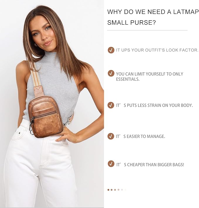 3L SMALL Sling Bag Fanny Packs For Women Men Mini Crossbody Chest Belt Travel Bag Purse Handbag Faux Leather Fashion Cute Brown