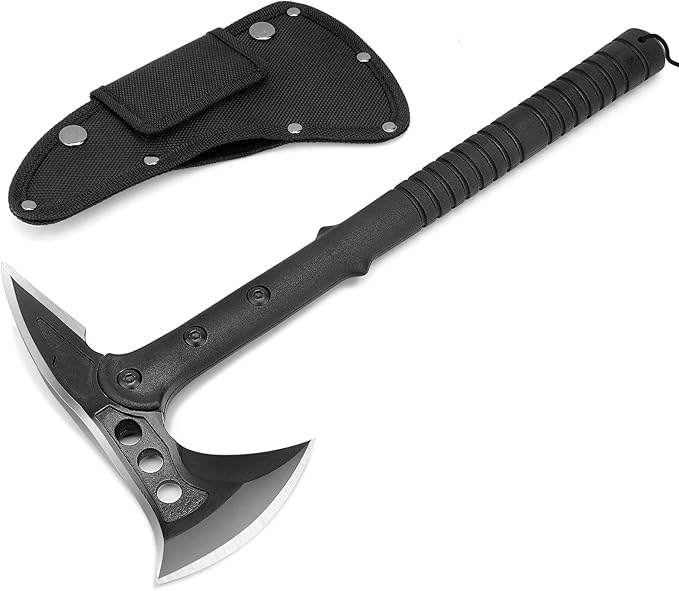 Camping Axe, Survival Throwing Hatchet with Sheath, Tactical Tomahawk with Spike, Nylon Fiber Handle for Outdoor Survival Hiking Camping