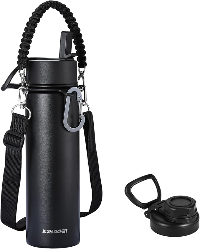 KXIAOCHEN Insulated Water Bottle, Stainless Steel Water Bottle, 2 Lids (Straw and Handle Lid),Wide Mouth Metal Water Bottles Keep Hot and Cold, Double Walled, Thermo Mug, Metal Canteen