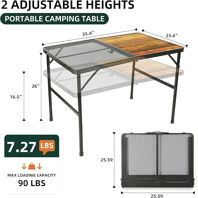 ROCK CLOUD Portable Camping Table Ultralight Aluminum Folding Grill Table Small Camp Table for Beach Hiking Backpacking Outdoor Picnic RV BBQ