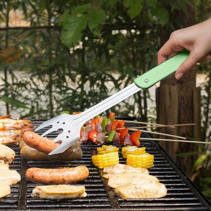 ROXON S601 14" 6 in 1 MBT3 Folding Grill Utensils Set Fork Spatula Grilling Knife Tongs Opener for Backyard Barbecue and Camping (Green)