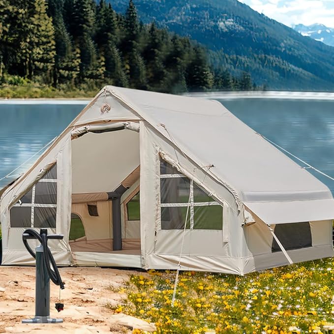 SHANQUAN Inflatable Tent with Pump,4-6 Person Instant Glamping Camping Tents House, Easy Setup Blow Up Family Tents for 4 Seasons Waterproof Inflatable Tent for Camping with Mesh Windows.