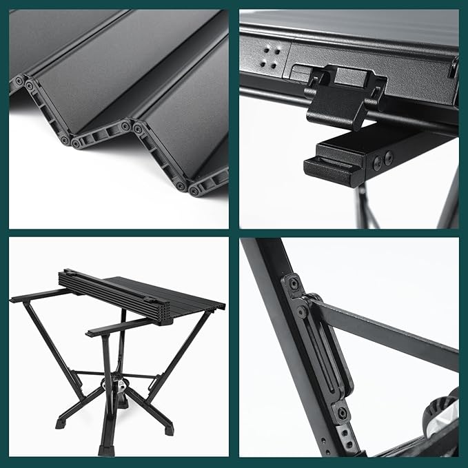 Camping Table Folding, Small Camping Table with Load 380lbs, Portable Roll up Aluminum Foldable Table with Carry Bag for Outdoor, Picnic, Camping, Black