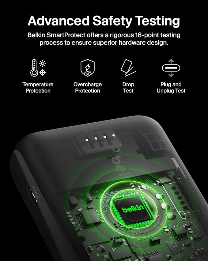 Belkin Portable Charger, Power Bank 10000 mAh w/ Qi2, iPhone Charger - MagSafe Charger w/Built-in Pop-up Kickstand for iPhone 17, Air, Pro, Pro Max, AirPods, Apple Watch, Google Pixel 10, etc - White