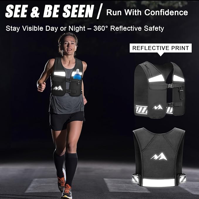 Running Vest for Women & Men,Hydration Vest w/ 17 oz Water Bottle,Breathable & Reflective w/ Adjustable Chest Straps & Waterproof Phone Pouch for Run,Trail,Hiking