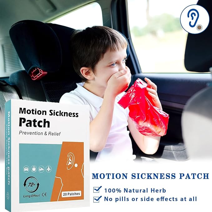 20 Count Motion Sickness Patches - Fast Acting Relieves Dizziness from Seasickness and carsickness, Suit for Car and Boat Rides, Cruise and Airplane Travel Patches