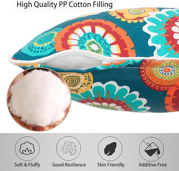 Magpie Fabrics Pack of 2 Outdoor Waterproof Lumbar Rectangular Throw Pillow with Insert 12x20 Inch, Home Decorative Toss Cushion for Patio Garden Car Office (Heronsbill Turquoise Green)