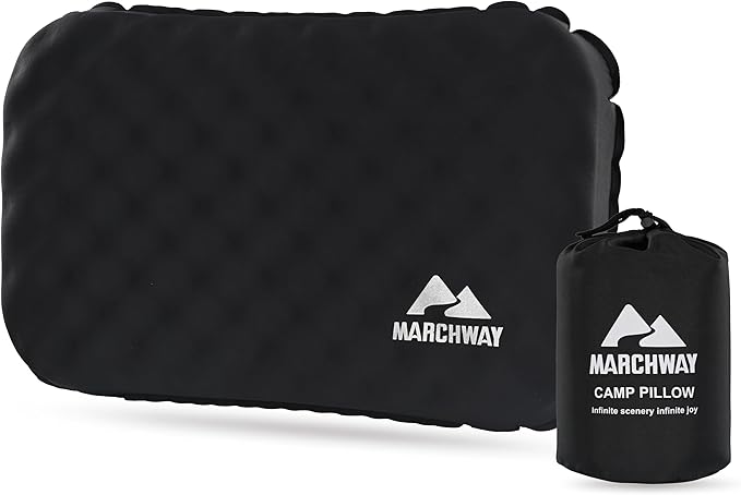 MARCHWAY Inflatable Camping Pillow with Soft Foam Top & TPU Air Bladder, Dual-Sided Support for All-Season, Lightweight Compact Travel Pillow for Hiking, Backpacking, Airplane, Car (Black)
