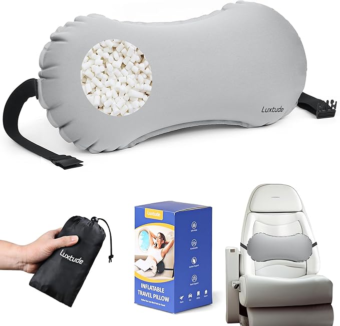 Luxtude Inflatable Lumbar Pillow for Airplane Travel, Lumbar Support Pillow for Office Chair/Car, Self-Inflating Travel Lumbar Pillow Back Support, Lower Back Pillow for Reducing Lumbar Pain
