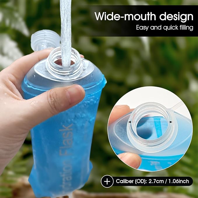 GYGYL Soft Flask, TPU Collapsible Soft Water Bottle for Hydration Pack, Running Vest, Leak-Proof Folding Water Bottle for Hiking Cycling Climbing Jogging-250ml Blue, 2pcs