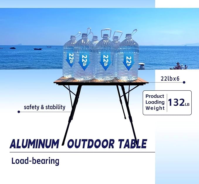 Portable Adjustable Camping Table - Sturdy Aluminum, Oversized Foldable Surface for Outdoor Picnic, BBQ, and Indoor Use