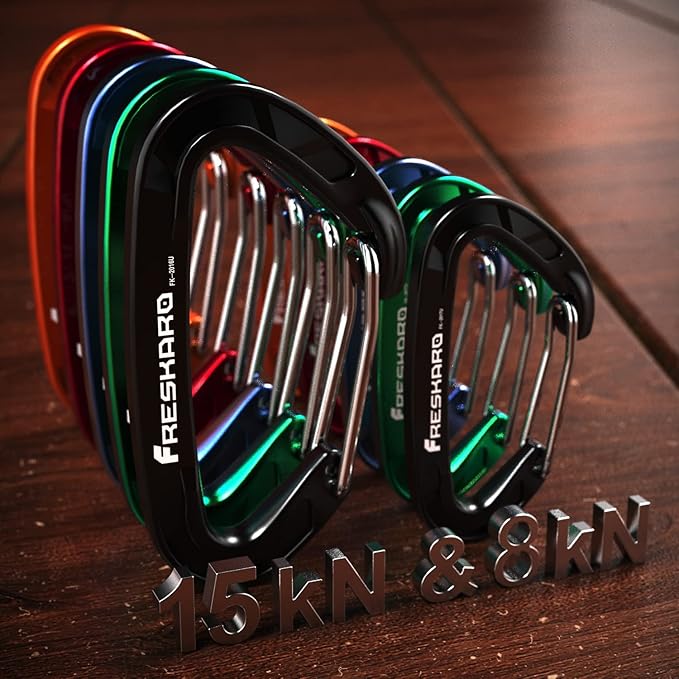 FresKaro 15kN-3372lbs Heavy Duty Wiregate Carabiners, Reliable Time-Tested Stainless Steel Spring Gate, for Camping, Hiking, Hammocks, Backpacking, Dog Leash etc., 3.15inch