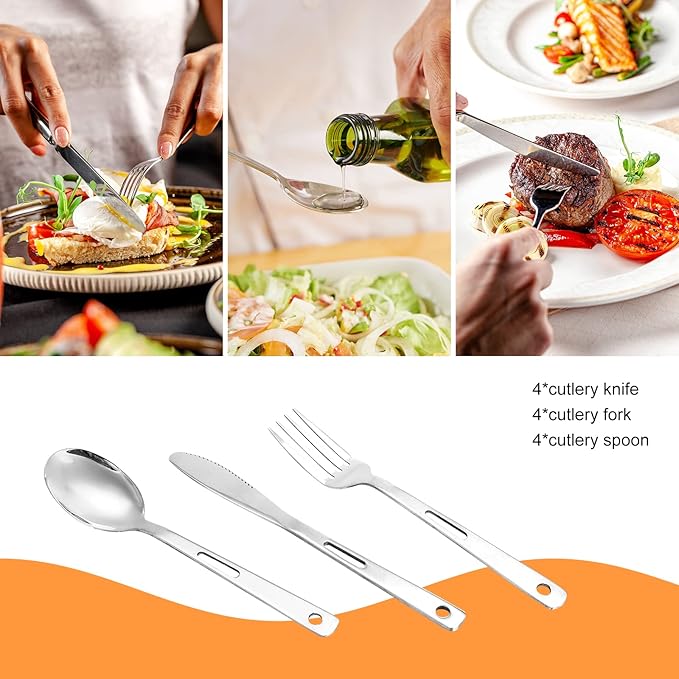 Camping Mess Kits - 28pcs Camping Dinnerware Set Camping Gifts Camping cookware Sets Camping Accessories Camping Cooking Utensils Set Bowls, Plates, Knives, Forks, Spoons