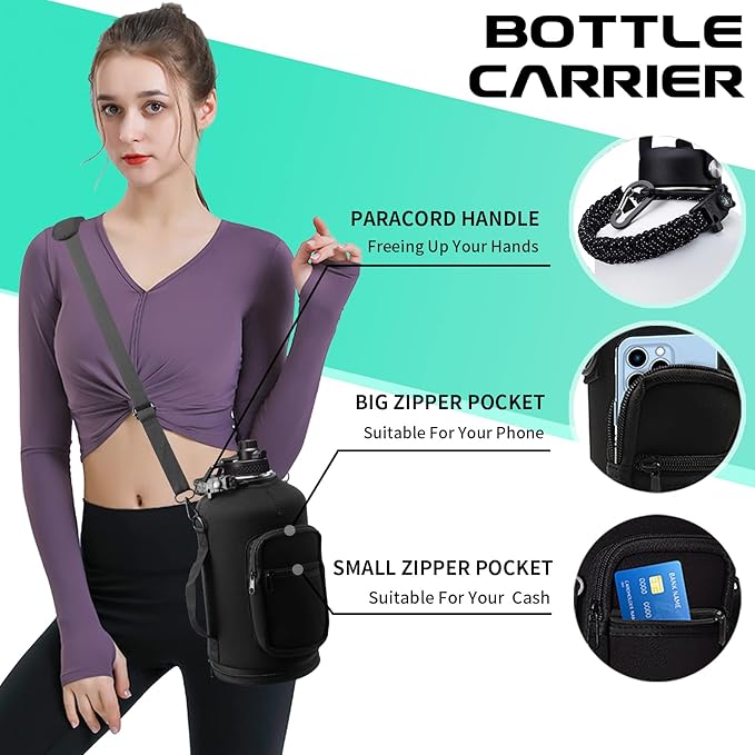 Insulated Water-Jug Gallon Water Bottles - with Straw & Spout Lids, Paracord Handle & Bottle Carrier, 128OZ Metal Gallon Water Bottle Large, Vacuum Thermo Jug Stainless Steel Water Flask Jug