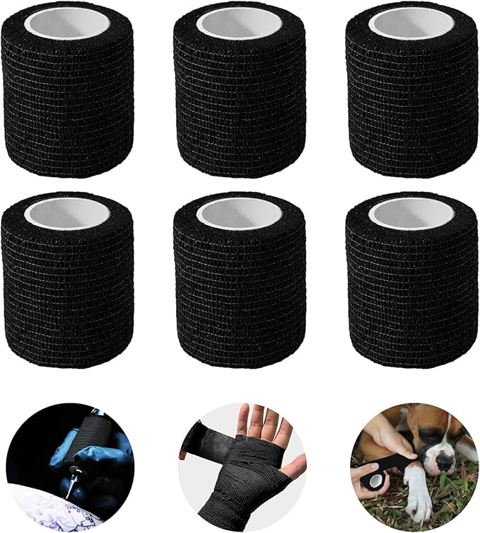 RISEN Cohesive Bandage 2” x 5 Yards, 6 Rolls, Self Adherent Wrap Medical Tape, Adhesive Flexible Breathable First Aid Gauze Ideal for Stretch Athletic