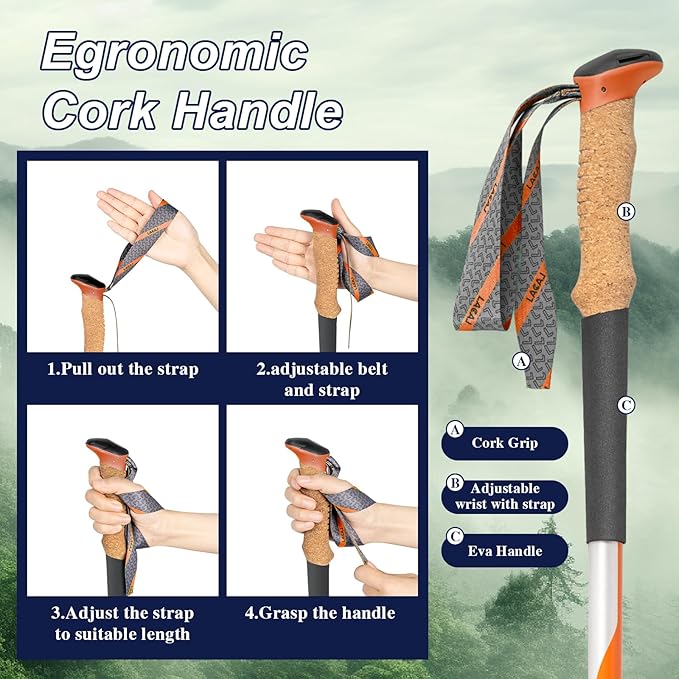 Hiking Poles, Ultra-Light Telescopic Trekking Poles,Portable Walking Sticks with Adjustable Height for Men and Women