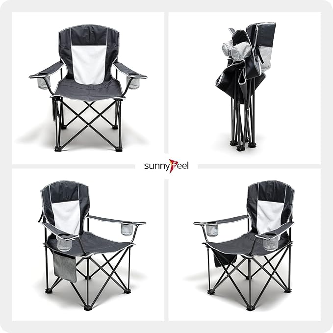 UNNYFEEL Oversized Folding Camping Chair 500 LBS Heavy Duty Lawn Chairs with Portable Folding with Armrest, Cup Holder, Pocket ＆Bag for Outdoor Camping/Beach/Travel/Picnic/Fishing