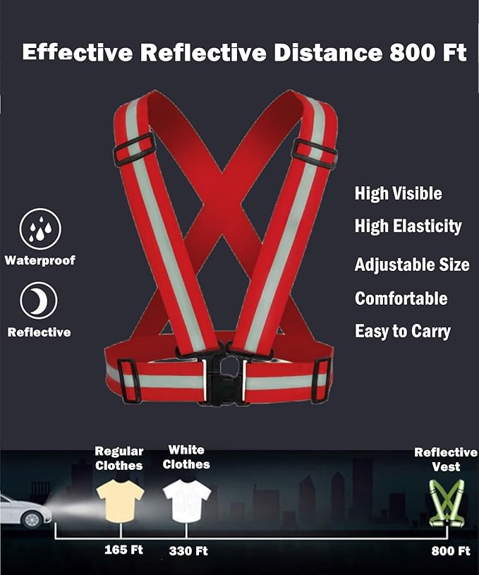 Reflective Running Gear Reflective Vest & Reflective Armband & Reflective Belt 3 Pcs Set, High Visibility Reflective Gear Night Cycling Walking Safety Vest Straps for Men Women Kids