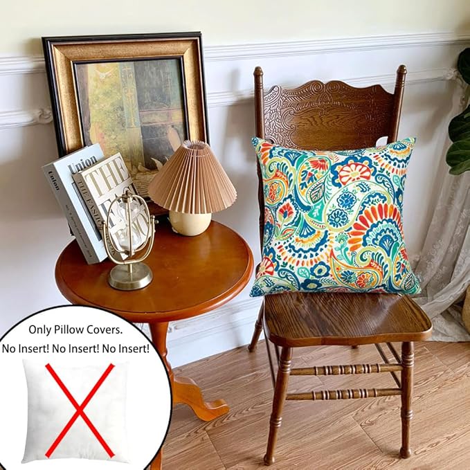 Magpie Fabrics Patio Pillow Covers ONLY 18"x18", Set of 2, Fade-Resistant Outdoor Indoor Cushion Cases Decorative Throw Pillowcase Shell for Couch Garden Furniture -Paisley Multi