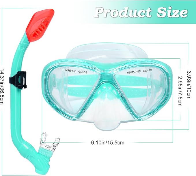 Kids Snorkel Set Dry Top Snorkeling Gear for Kids Youth Boys Girls Junior Age 5-15,Tempered Glass Swimming Diving Mask and Snorkel Set 180 Degree Panoramic View
